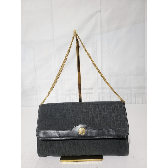 Christian Dior Vintage Oblique Canvas Chain Shoulder Bag Black - Picture 1 of 12